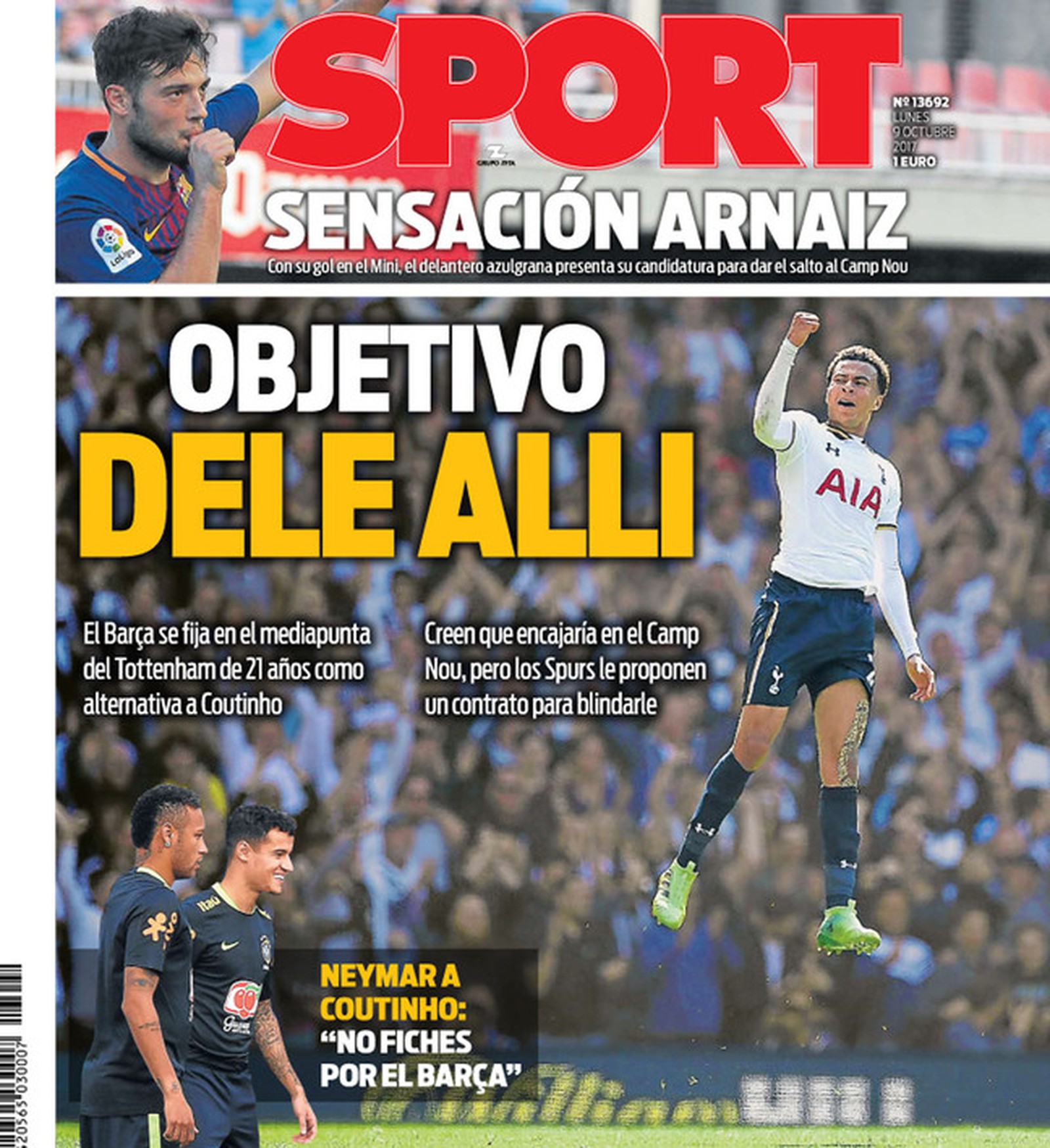 Capa do "Sport" destaca o desejo do Barça em contar com Dele Alli (Foto: Divulgação)