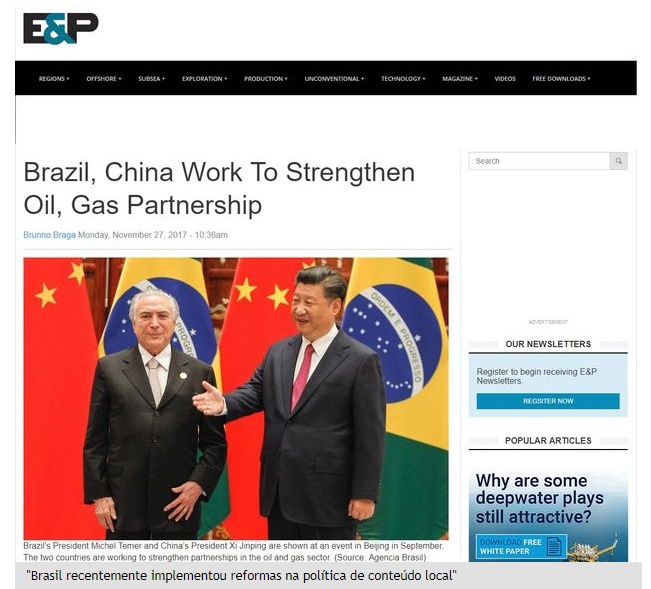 Brasil e China fortalecem parceria no mercado de petróleo e gás
