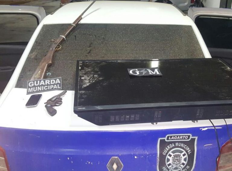 Guarda Municipal apreende duas armas de fogo e recupera uma tv e um celular