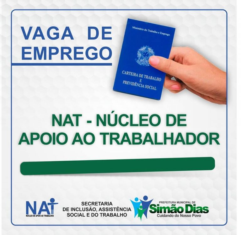 NAT disponibiliza vaga de emprego em Simão Dias