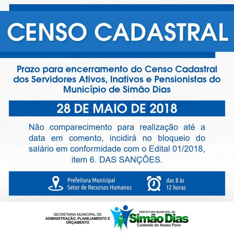 Prazo para encerramento do Censo Cadastral será no dia 28 de maio