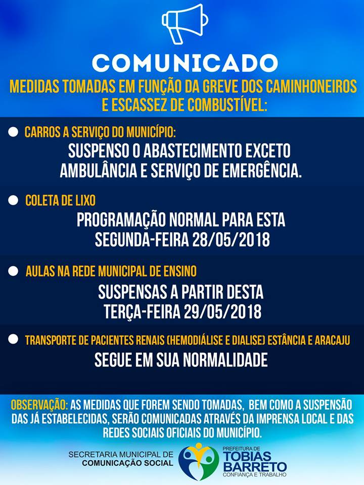 Aulas de escolas municipais de Tobias Barreto serão suspensas a partir desta terça-feira