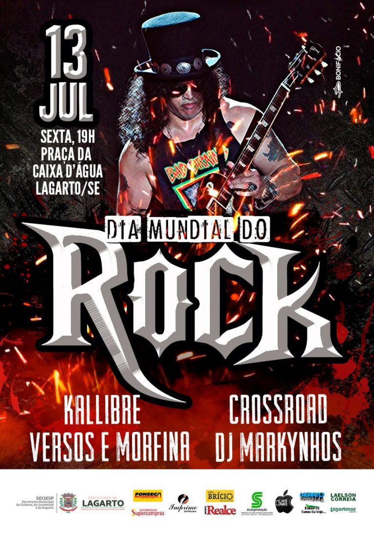 É hoje! Lagarto celebra o dia mundial do rock nesta sexta-feira (13) ás 19h, praça d’água.
