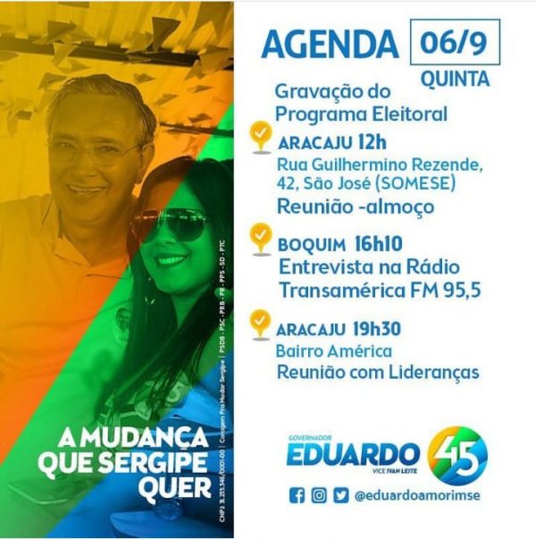 Agenda de hoje (6) do candidato a Governador Eduardo Amorim