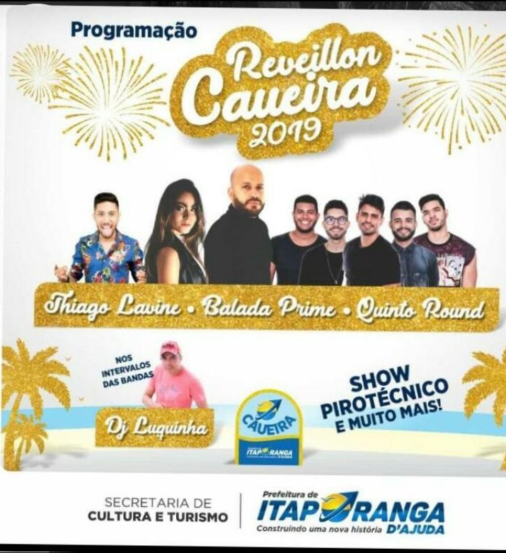 Programação do Réveillon 2019 Praia da Caueira Itaporanga/SE