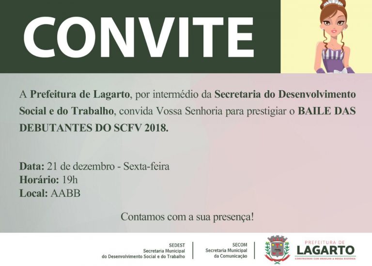 A Prefeitura de Lagarto, convida para o baile de deputantes do SCFV 2018