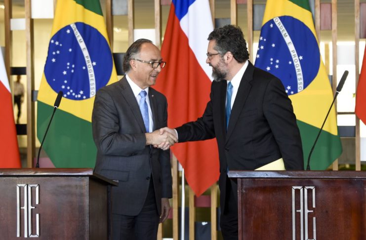 O ministro das Relações Exteriores do Chile, Teodoro Ribera Neumann, durante encontro com o ministro Ernesto Araújo no Palácio Itamaraty
