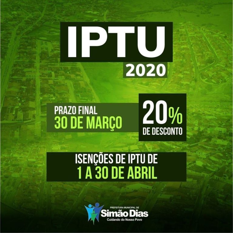 Simão Dias: prazo para desconto de 20% no IPTU termina dia 30 de março