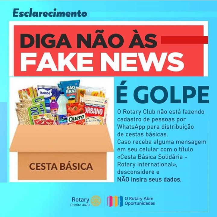 Rotary afirma que link de cadastro para recebimento de cesta básica é falso