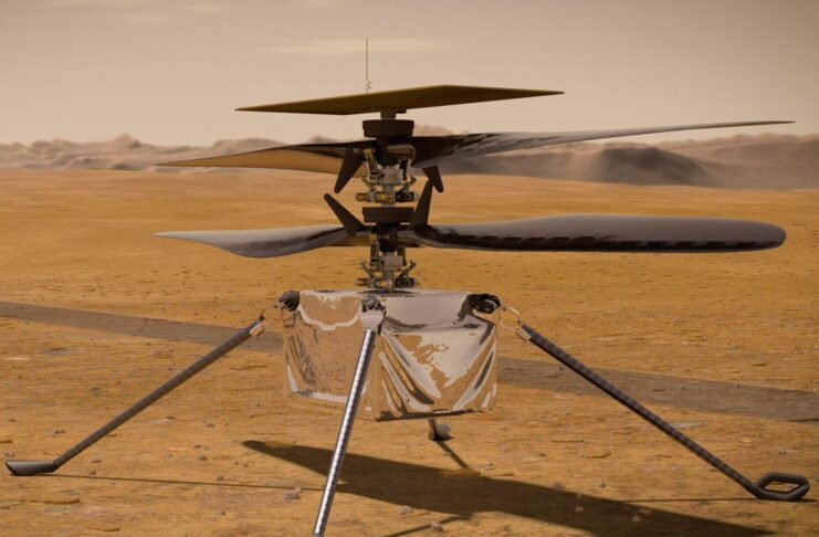 Concepção artística do veículo voador Ingenuity da Mars2020