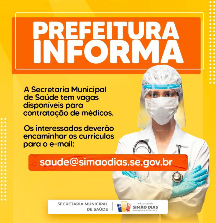 Prefeitura de Simão Dias abre vaga para contratação de médicos