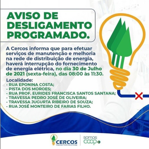 Cercos realiza desligamento programado nesta sexta-feira, 30