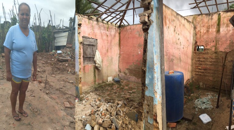 Mulher que teve casa destruída pelas chuvas pede ajuda da sociedade