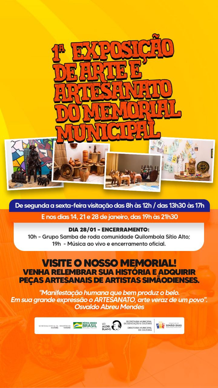 Exposição de arte e artesanato do memorial de Simão Dias está aberta ao público