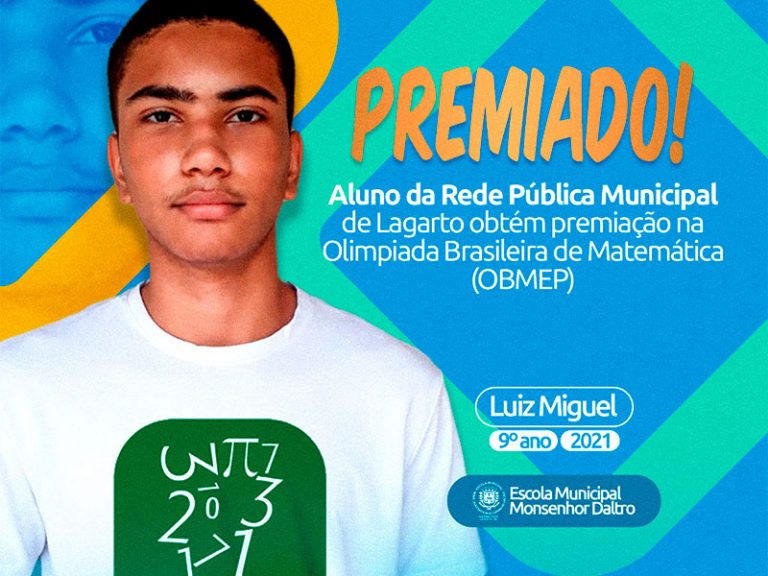 Aluno da Rede Pública Municipal de Lagarto obtém premiação na OBMEP