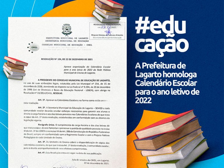 Prefeitura homologa Calendário Escolar para o ano letivo de 2022