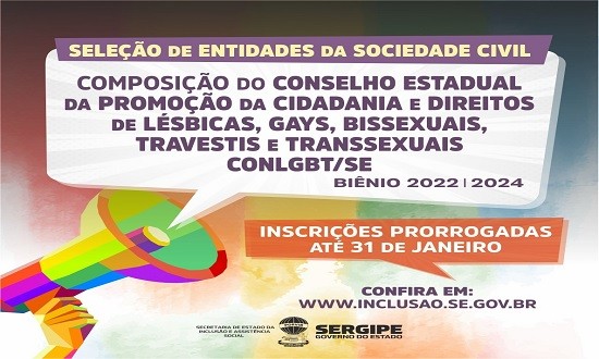 Conselho LGBT de Sergipe prorroga inscrições de entidades até o dia 31