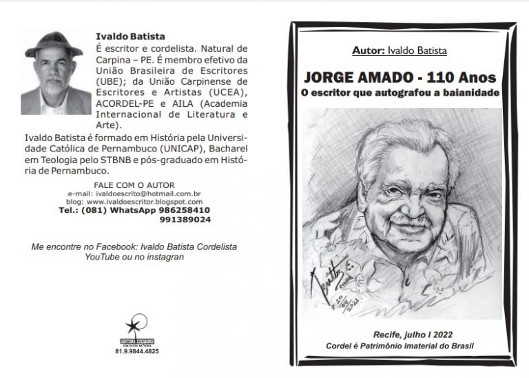 Cordelista Ivaldo Batista homenageia os 110 anos de Jorge Amado