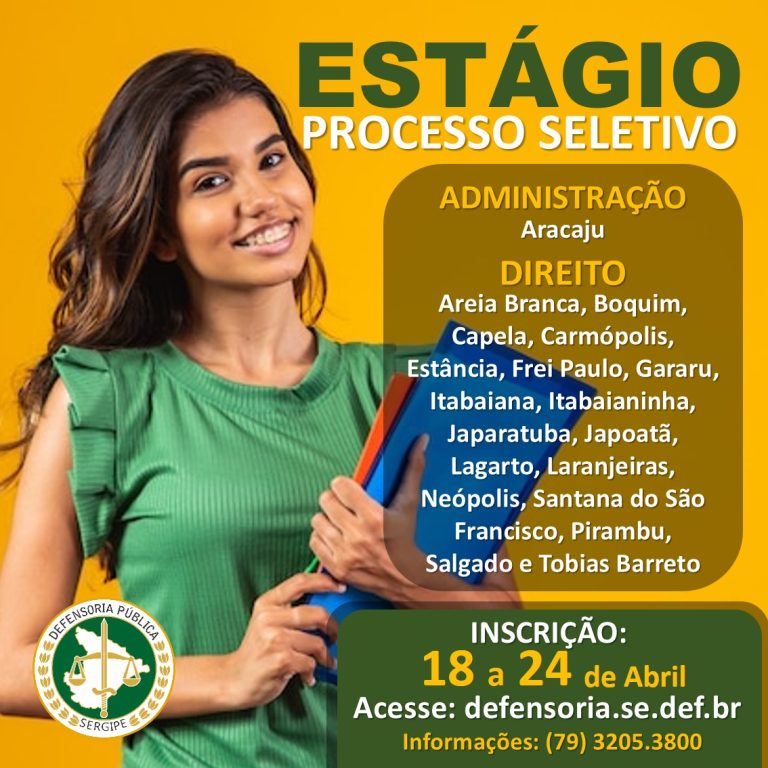 DPE está com inscrições abertas para estágio em Lagarto e região