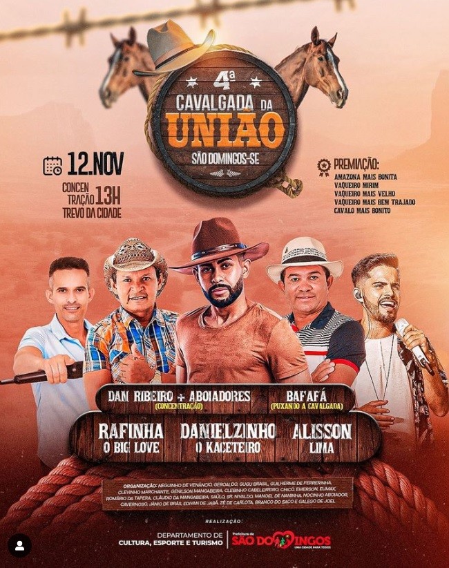Cavalgada da União de São Domingos terá Danielzinho e Rafinha O Big Love