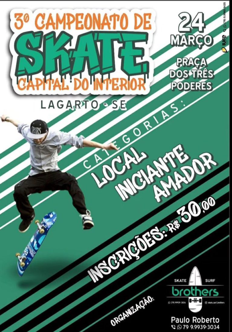 Inscrições abertas para a 3ª edição do campeonato de skate em Lagarto