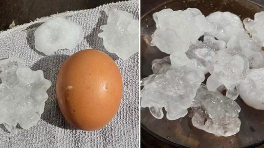 Moradores registram pedras de granizo do tamanho de ovos durante temporal no RS
