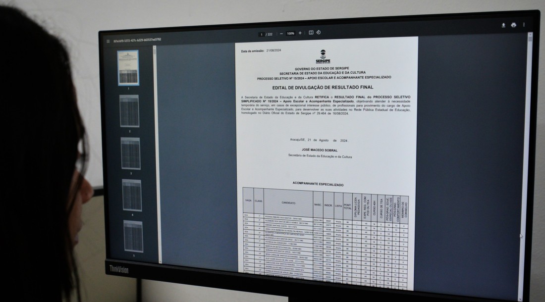 Governo de Sergipe publica resultado do PSS para apoio escolar e acompanhante especializado, resultado pode ser consultado no site da Seduc / Foto: Maria Odília