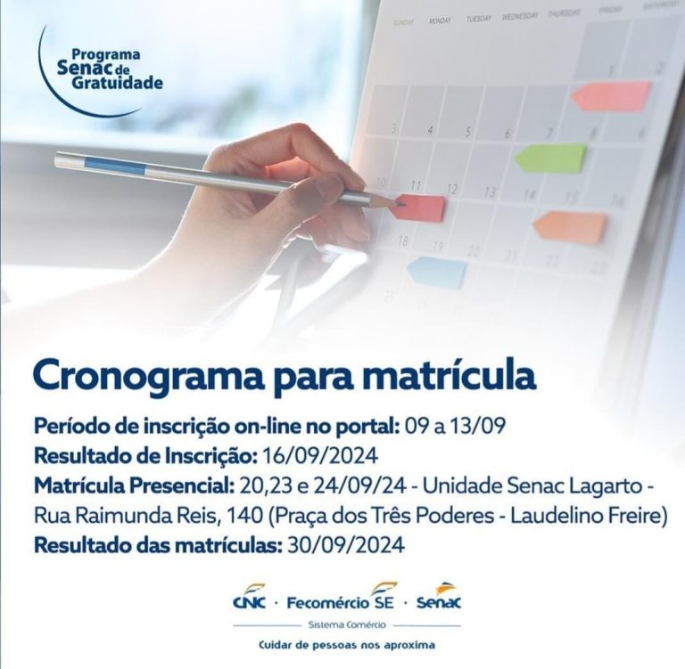 Senac abre inscrições para cursos gratuitos em Lagarto e Simão Dias