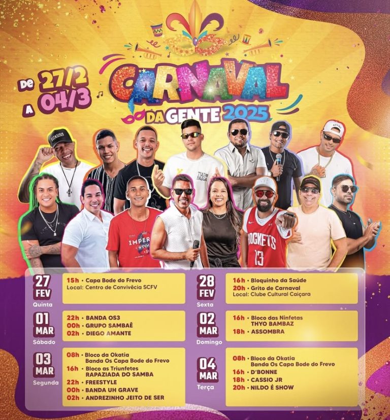 Prefeitura de Simão Dias divulga programação do Carnaval da Gente 2025