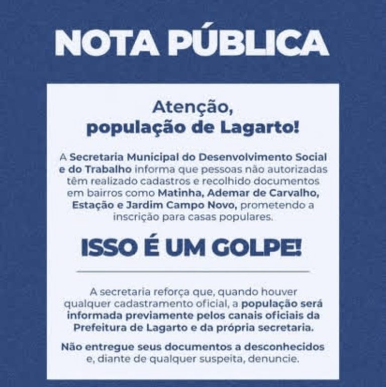 Alerta: Golpe do Cadastro Habitacional em Lagarto