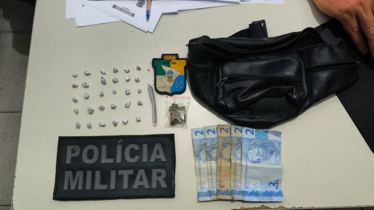 7º BPM prende homem por tráfico de drogas com mandado de prisão por roubo qualificado