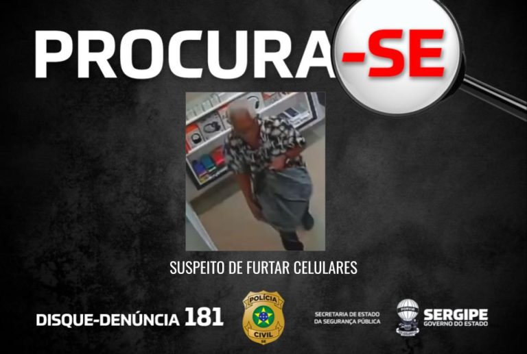 PC divulga imagem do suspeito de furtar celulares em estabelecimento comercial