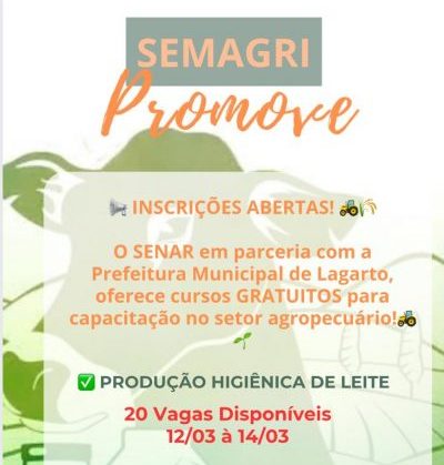 Encerram hoje inscrições para curso de Produção Higiênica de Leite em Lagarto