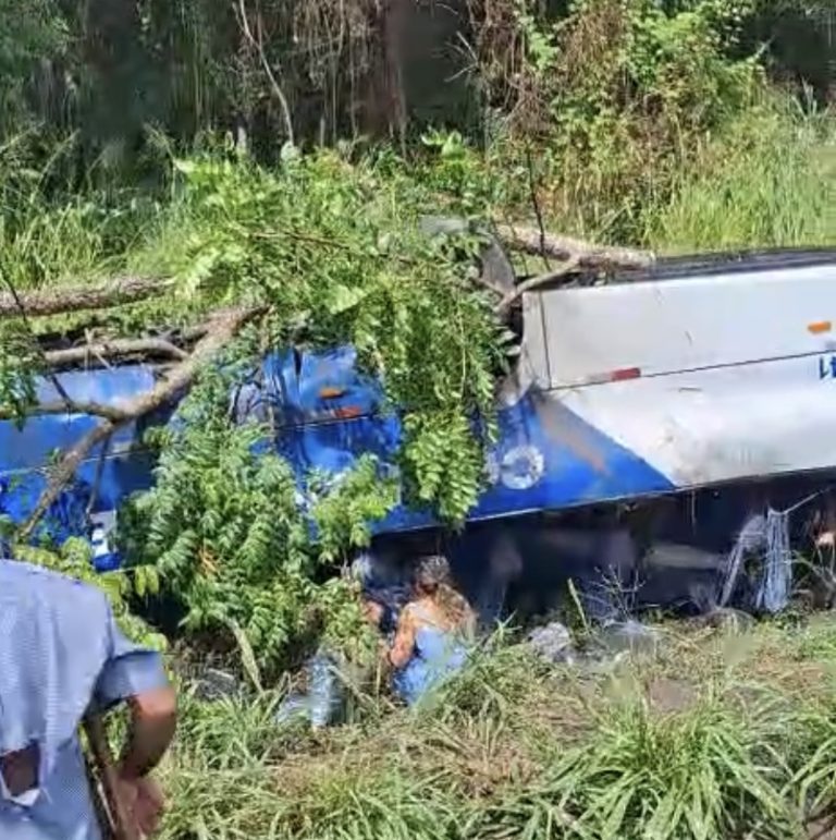 Mais de dez pessoas ficam feridas em acidente envolvendo ônibus intermunicipal