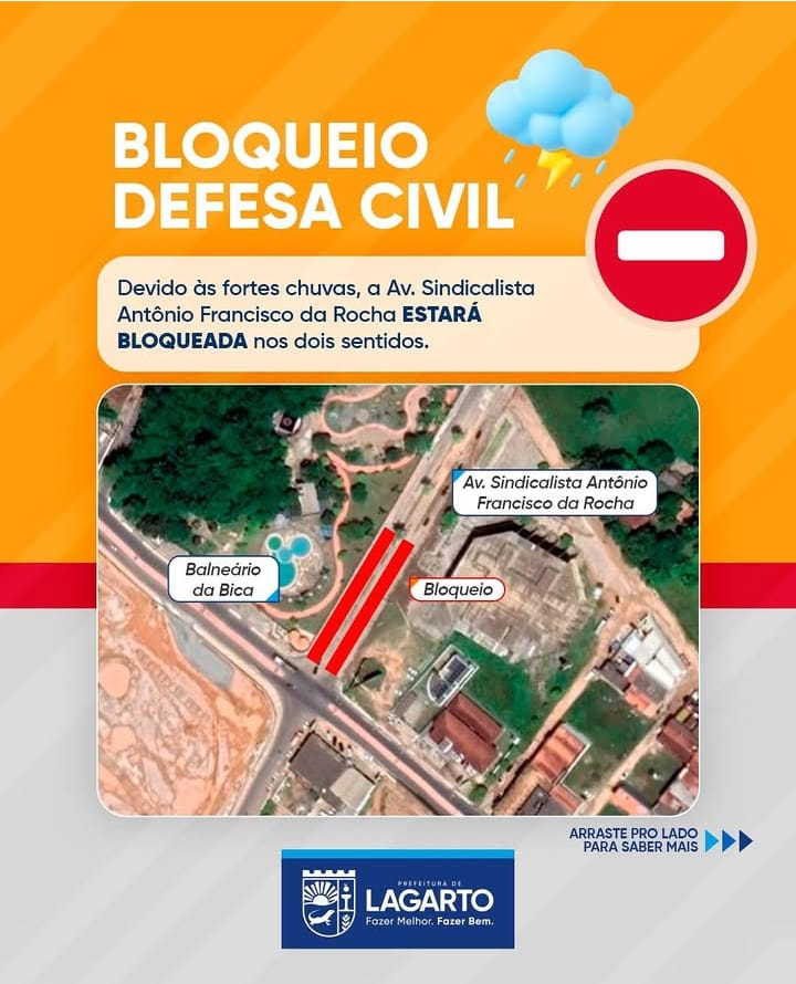 Prefeitura fecha vias no entorno do Balneário Bica por precaução devido às chuvas