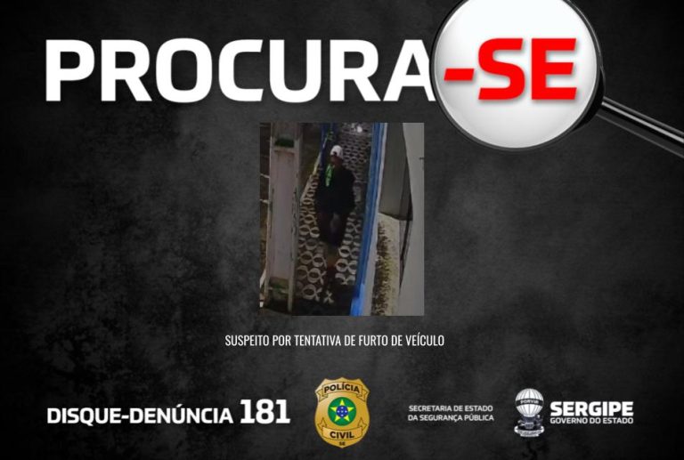 Polícia divulga imagem de suspeito de tentativa de furto de veículo