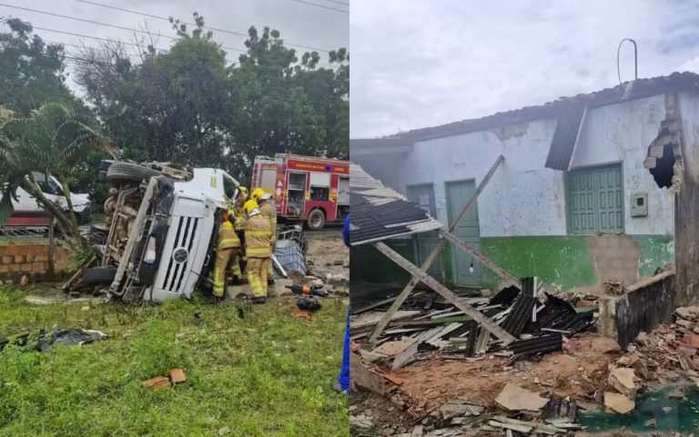 Motorista fica ferido após caminhão atingir residência em Itaporanga D’Ajuda