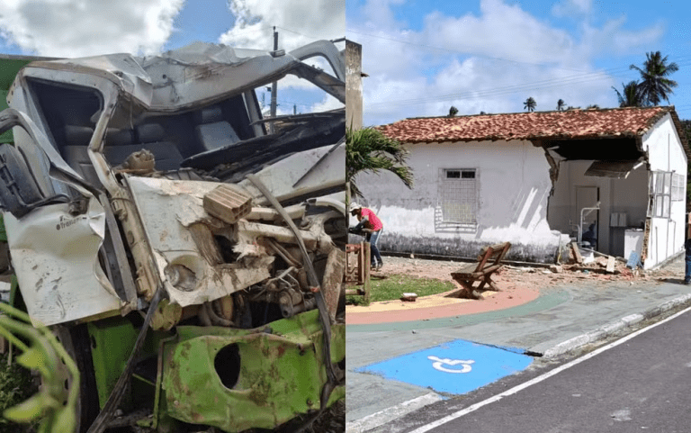 Caminhão perde controle e destrói parte de prédio de posto de saúde em Pirambu