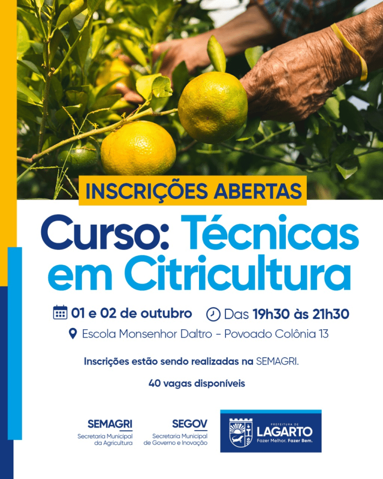 Prefeitura de Lagarto abre vagas para o Curso de Técnicas em Citricultura