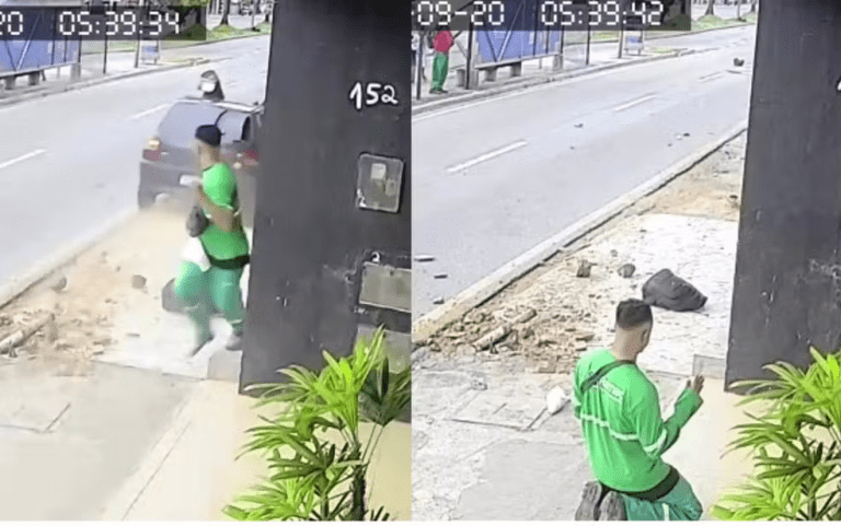 Agente de limpeza escapa de atropelamento por carro desgovernado em Aracaju