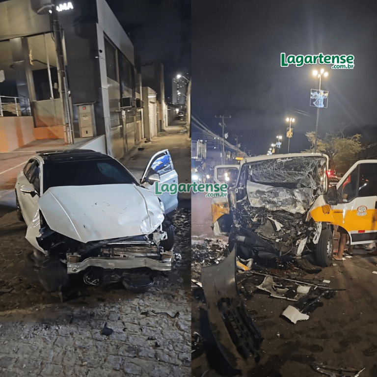 Carro conduzido por adolescente bate de frente contra van escolar em Aracaju