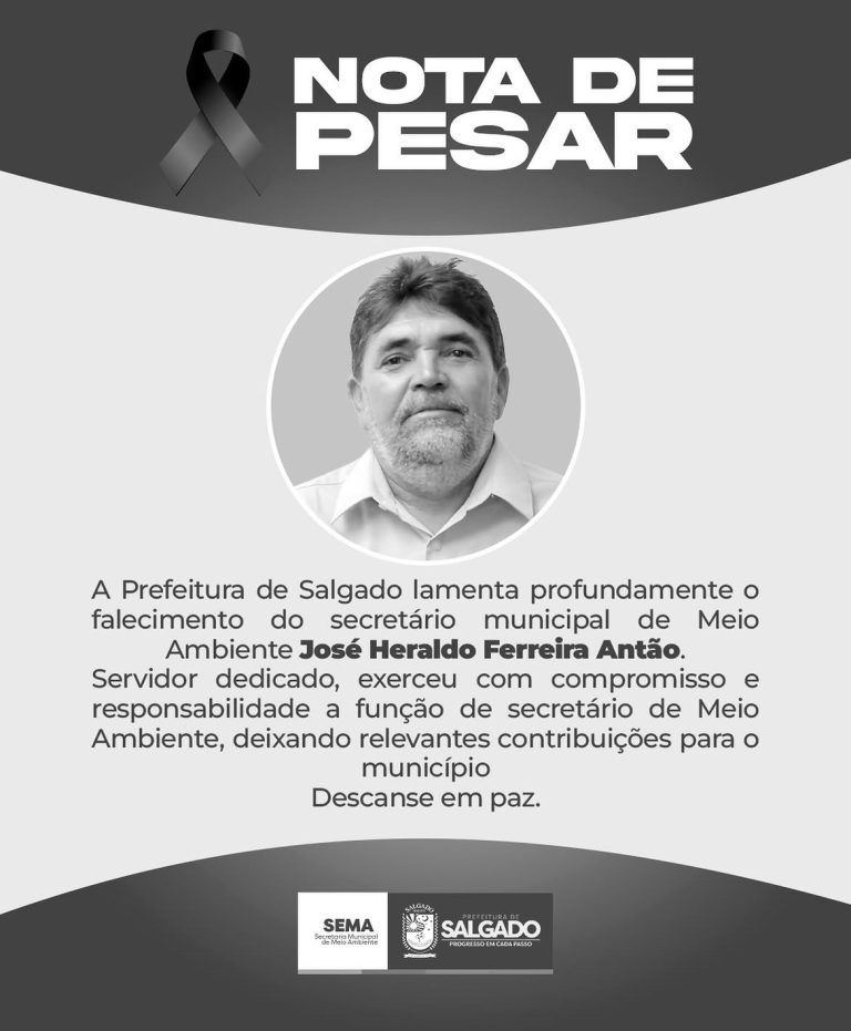 Prefeitura lamenta morte de secretário de Meio Ambiente em Salgado