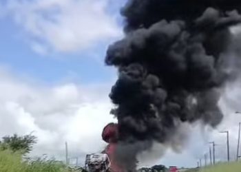 Caminhão pega fogo na Rodovia SE-170 entre Riachão do Dantas e Tobias Barreto