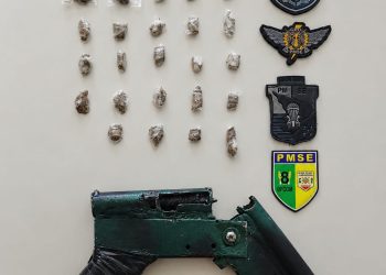 PMSE apreende arma de fogo e drogas após tentativa de roubo