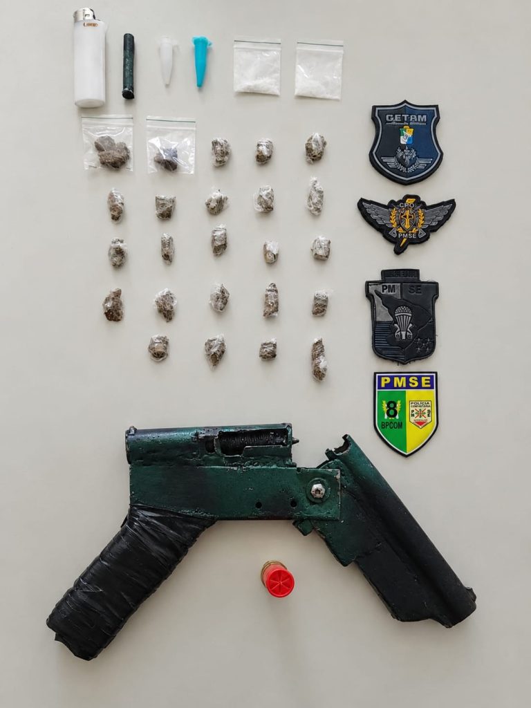 PMSE apreende arma de fogo e drogas após tentativa de roubo