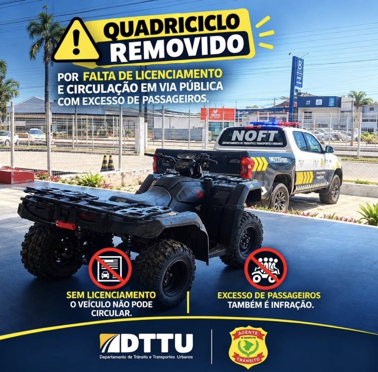 Quadriciclo é removido pelo DTTU após irregularidades na Avenida Contorno, em Lagarto