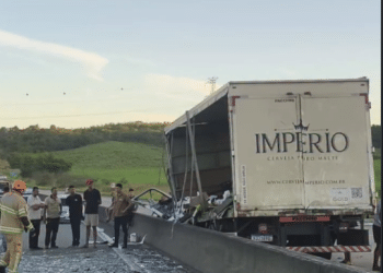 Caminhão carregado de cerveja tomba na BR-101 e deixa motorista ferido em Japaratuba